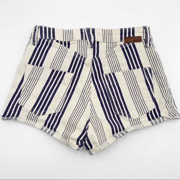 ROXY Stripy Eighty Denim Striped Shorts White/Blue Size 27 - Picture 4 of 10